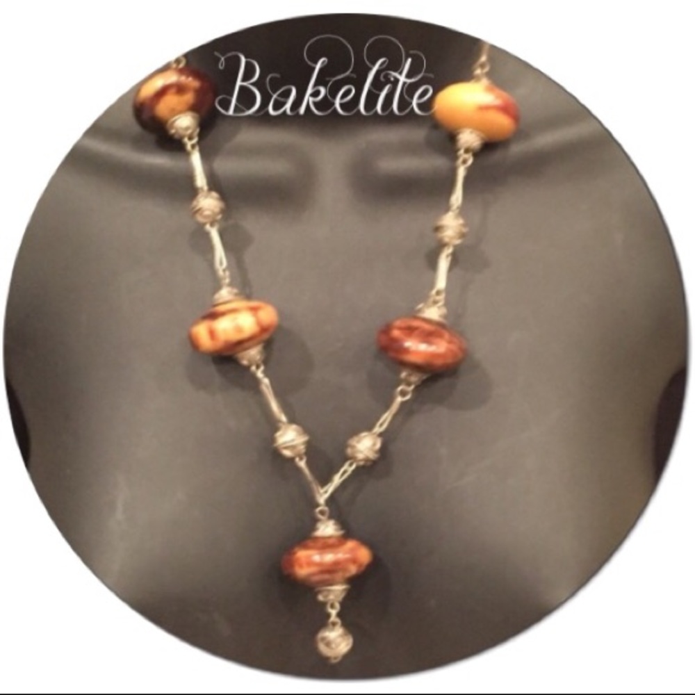 Vintage Bakelite Beads on vintage chain
